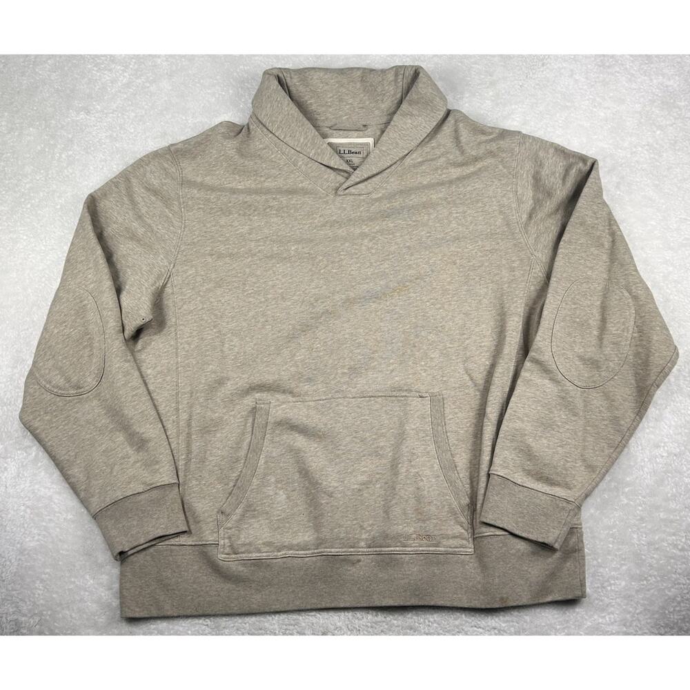 LL Bean Pullover Mens Sz XXL Beige Tight Knit Shawl Collar Fisherman Sweater